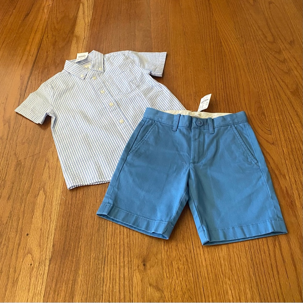 Crewcuts Blue Shorts and Seersucker Striped Shirt Matching Set